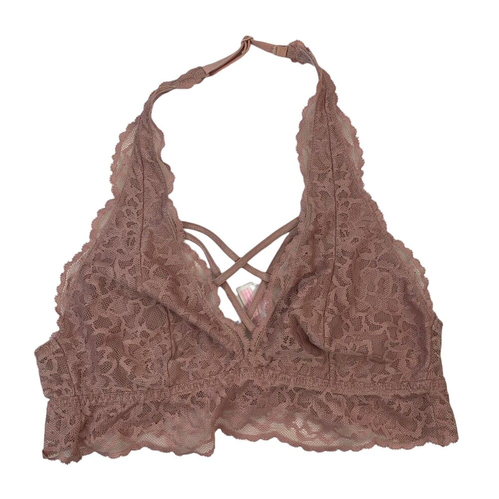 Victoria's Secret PINK Size S Lace Bralette Pink Mauve Strappy Front Bra Women’s